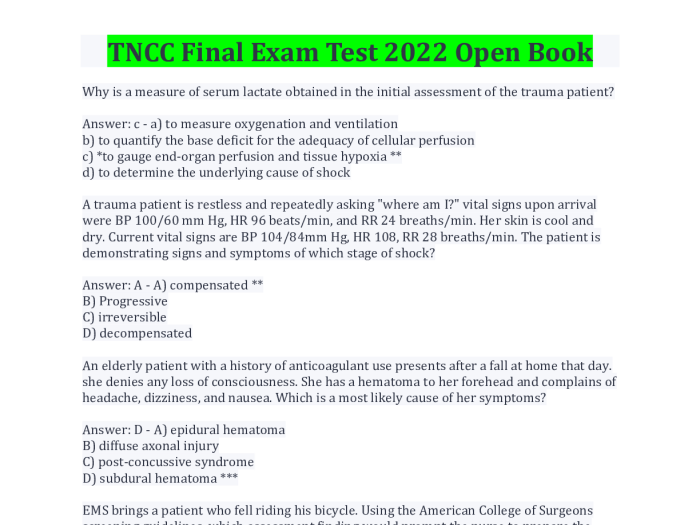 Tncc 8th edition questions 50 items test