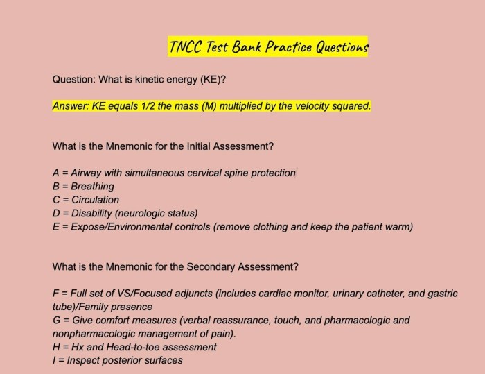 Tncc 8th edition questions 50 items test