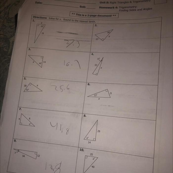 Unit 8 right triangles and trigonometry homework 2 answers