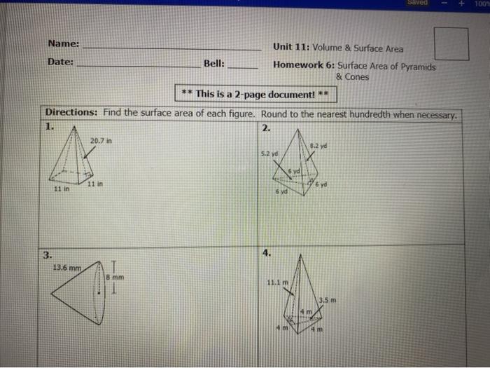 Unit 11 volume and surface area homework 7 answer key